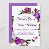 パープルリースの牡丹ブライダルショバー 招待状 (正面/裏面)