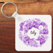 パープルリースパーソナライズされたブリデスメイドキーチェーン キーホルダー (正面)