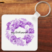 パープルリースパーソナライズされたブリデスメイドキーチェーン キーホルダー (裏面)
