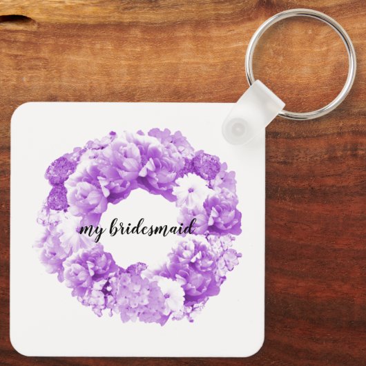 パープルリースパーソナライズされたブリデスメイドキーチェーン キーホルダー (裏面)