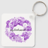 パープルリースパーソナライズされたブリデスメイドキーチェーン キーホルダー (裏面)