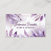 パープルリーフとゴールドフレームの水彩画 名刺 (正面)