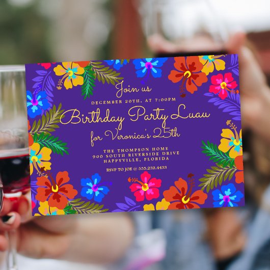 パープルルアウ(ハワイ式宴会)誕生日パーティーへの招待 招待状