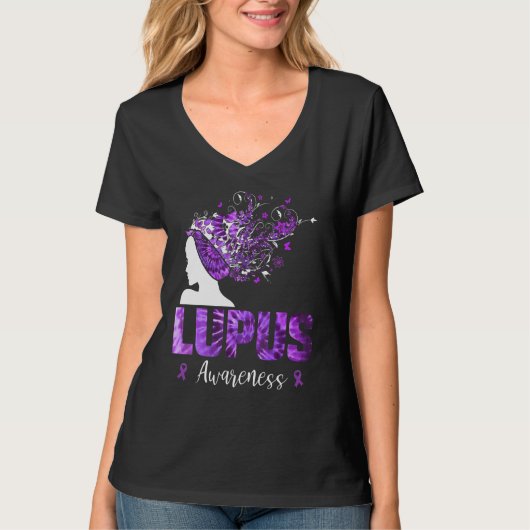 パープルルパス認識度女性絞り染め蝶 Tシャツ (正面)