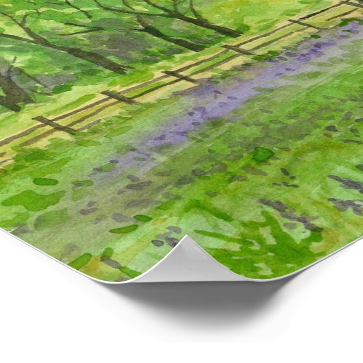 パープルルピネス水彩風景絵画ズ ポスター (角)