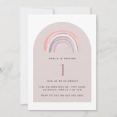 パープルレインボーウォーターカラーファースト誕生日 招待状 (正面)