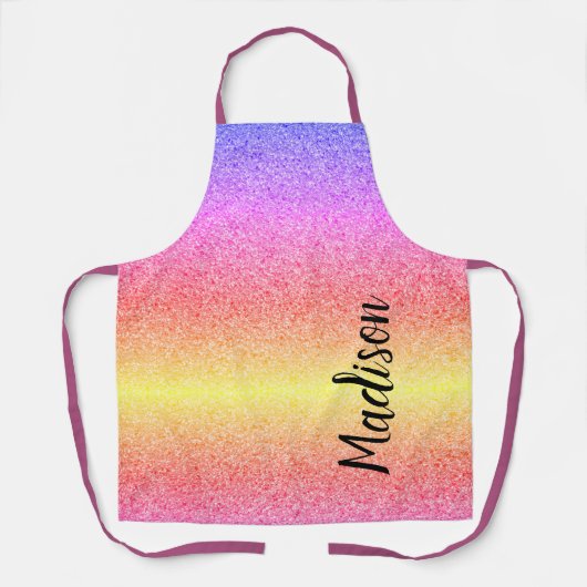 パープルレインボーグリッターパーソナライズされた エプロン (正面)