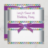 パープルレインボースウィート16パーティー 招待状 (正面/裏面)