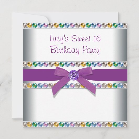 パープルレインボースウィート16パーティー 招待状 (正面)