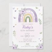 パープルレインボーバースデーパーティー招待状ボホフラワーズ 招待状 (正面)