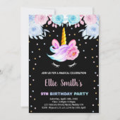 パープルレインボーピンクユニコーン誕生日招待状 招待状 (正面)