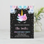 パープルレインボーピンクユニコーン誕生日招待状 招待状 (スタンド正面)