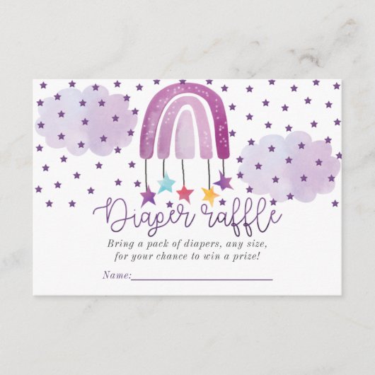 パープルレインボーベビーシャワーおむつラッフル エンクロージャーカード (正面)
