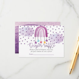 パープルレインボーベビーシャワーおむつラッフル エンクロージャーカード