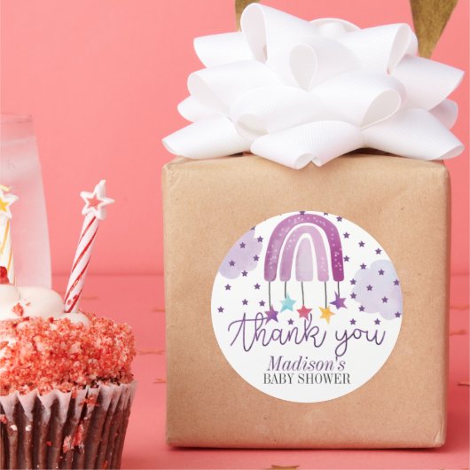 パープルレインボーベビーシャワーパステル ラウンドシール (パーティー)