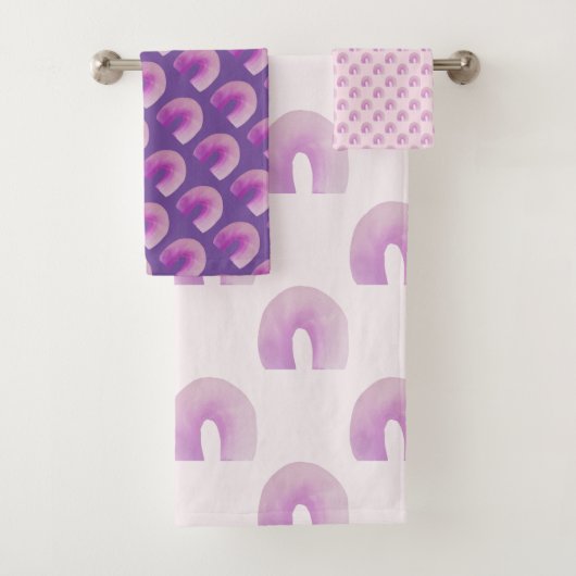 パープルレインボーミッドセンチュリーモダンパターン バスタオルセット (インサイチュ)