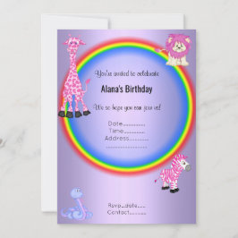 パープルレインボー動物園の誕生日パーティー 招待状