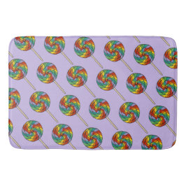 パープルレインボー棒つきキャンデーキャンディスイートロリーズ バスマット