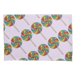 パープルレインボー棒つきキャンデーキャンディスイートロリーズ 枕カバー