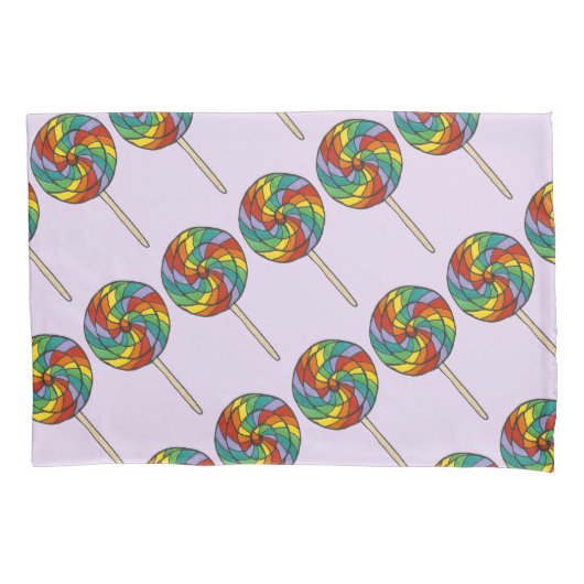 パープルレインボー棒つきキャンデーキャンディスイートロリーズ 枕カバー (正面)