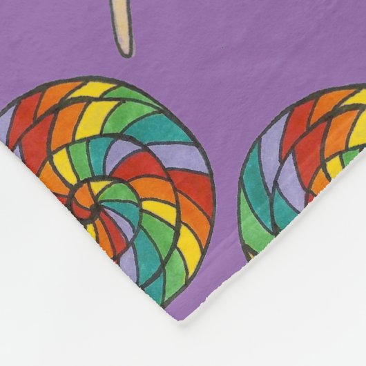 パープルレインボー棒つきキャンデースイートロリーキャンディ フリースブランケット (角)