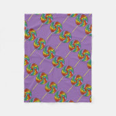 パープルレインボー棒つきキャンデースイートロリーキャンディ フリースブランケット (正面)