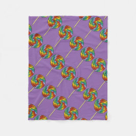 パープルレインボー棒つきキャンデースイートロリーキャンディ フリースブランケット