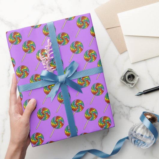 パープルレインボー棒つきキャンデーロリーズキャンディストアスイーツ ラッピングペーパー (ギフト)