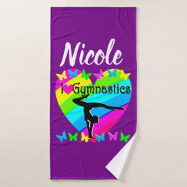 パープルレインボーI愛する体操デザイン バスタオル