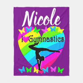 パープルレインボーI愛する体操デザイン フリースブランケット