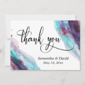 パープルレッドアクアウォーター色アート抽象芸術 サンキューカード (正面)