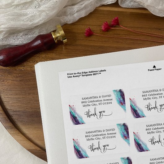 パープルレッドアクアウォーター色アート抽象芸術 ラベル