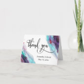 パープルレッドアクア水彩ありがとモダンうございました サンキューカード (正面)