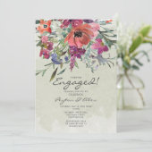 パープルレッドウォーターカラーフローラセージ婚約パーティ 招待状 (スタンド正面)