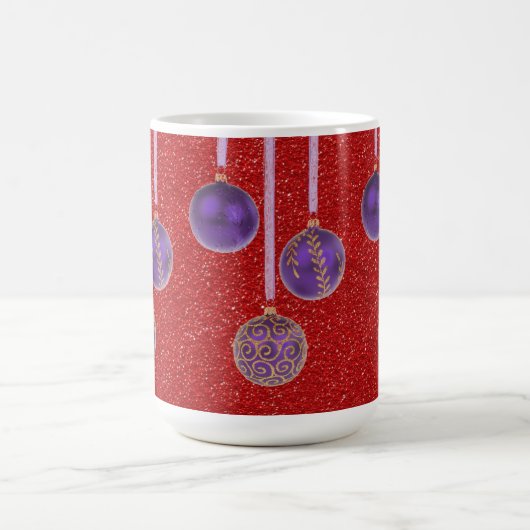 パープルレッドグリッターメリークリスマスバウブルズマグ コーヒーマグカップ (中央)