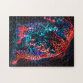 パープルレッドターコイズネオンジャガーライト ジグソーパズル (横)