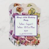 パープルレッドポピーフローラ60th誕生日招待状 招待状 (正面/裏面)