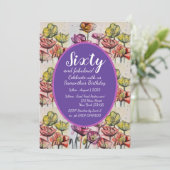 パープルレッドポピーフローラ60th誕生日招待状 招待状 (スタンド正面)