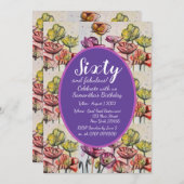 パープルレッドポピーフローラ60th誕生日招待状 招待状 (正面/裏面)