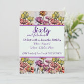 パープルレッドポピーフローラ60th誕生日招待状 招待状 (スタンド正面)