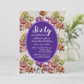 パープルレッドポピーフローラ60th誕生日招待状 招待状 (スタンド正面)