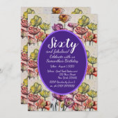 パープルレッドポピーフローラ60th誕生日招待状 招待状 (正面/裏面)
