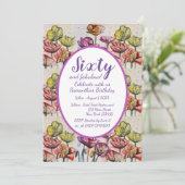 パープルレッドポピーフローラ60th誕生日招待状 招待状 (スタンド正面)