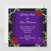 パープルレッドローズ金ゴールドブラックバースデーパーティー 招待状 (裏面)