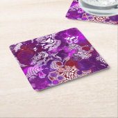 パープルレッド抽象芸術モダン大理石の流体アート スクエアペーパーコースター (アングル)