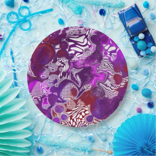 パープルレッド抽象芸術モダン大理石の流体アート ペーパープレート (パーティー)