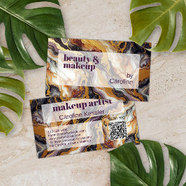 パープルレッド白黒金ゴールド大理石アートパターン 名刺