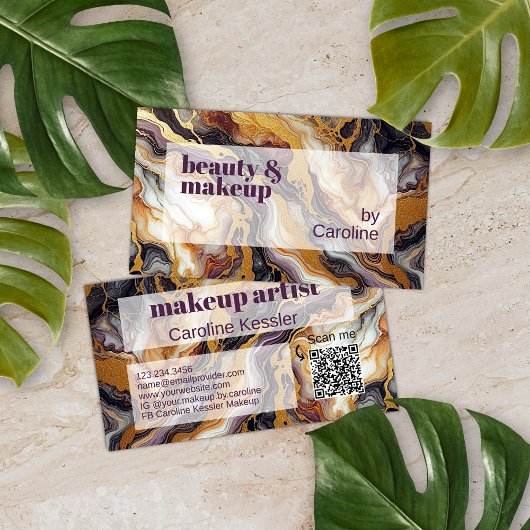 パープルレッド白黒金ゴールド大理石アートパターン 名刺