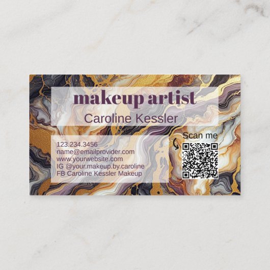 パープルレッド白黒金ゴールド大理石アートパターン 名刺 (裏面)