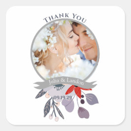 パープルレッド赤面ピンクブルーフローラリース結婚ズ スクエアシール